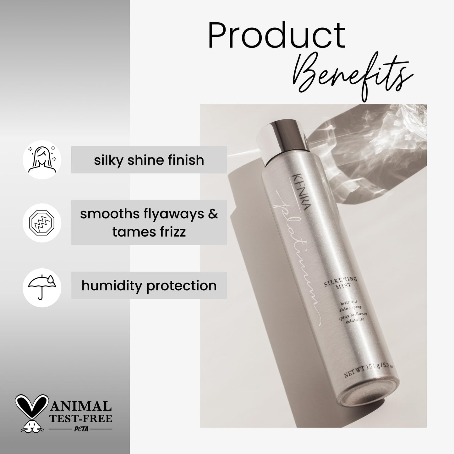Kenra Professional Platinum Silkening Mist 80% | Brilliant Shine Spray | Smooths Flyaways, Detangles and Tames Frizz | Humidity Protection | All Hair