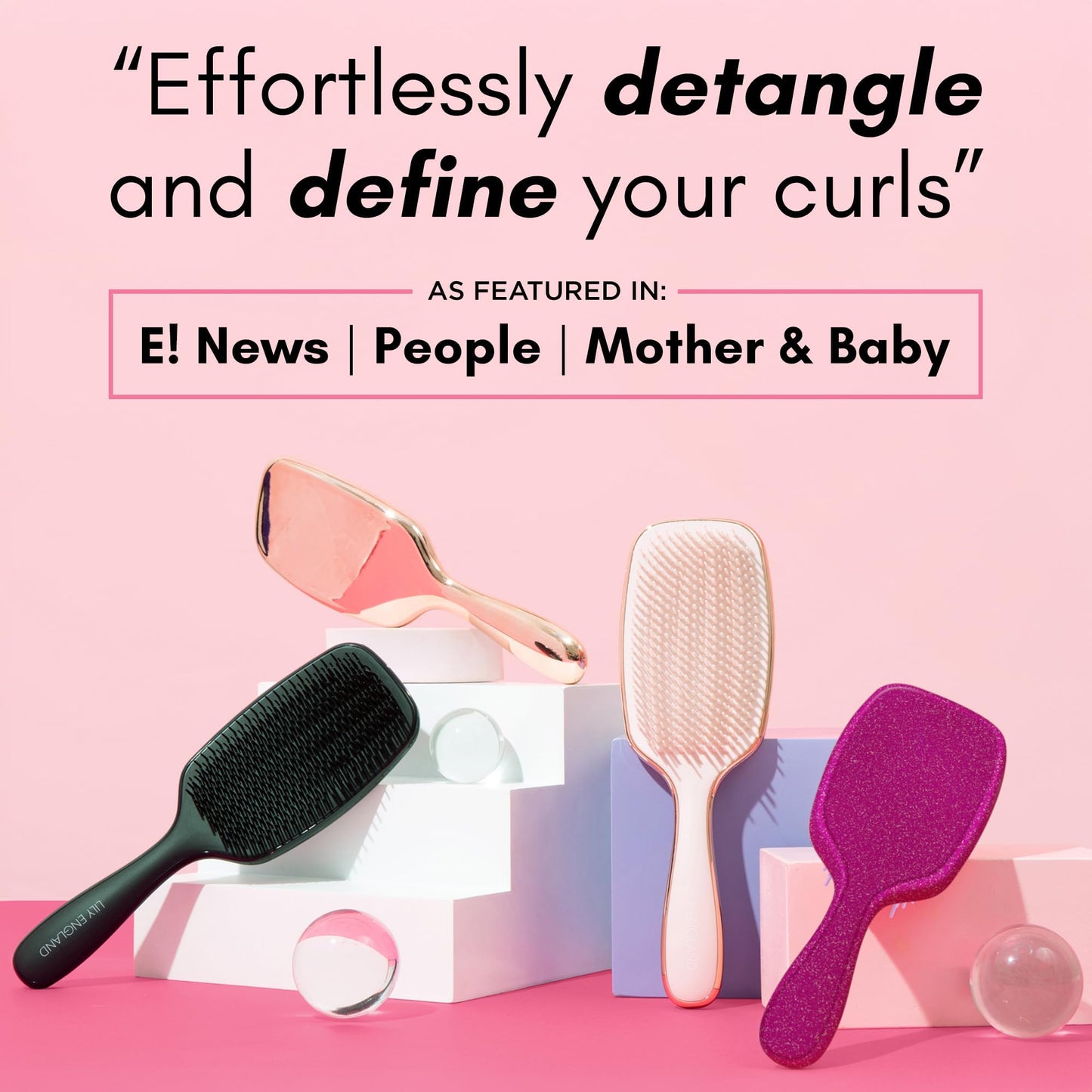 Lily England Curly Detangler Brush for Women - Pain-free Detangling Brush for Wet & Dry Hair With Flexible Bristles - Easy-to-Hold Hairbrush for Women Beauty and Personal Care Lily England