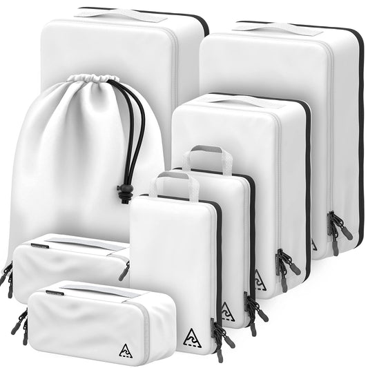 8-Piece Deluxe Compression Packing Cubes – Maximize Luggage Space with Double Capacity Design, Large, Medium & Small Travel Set