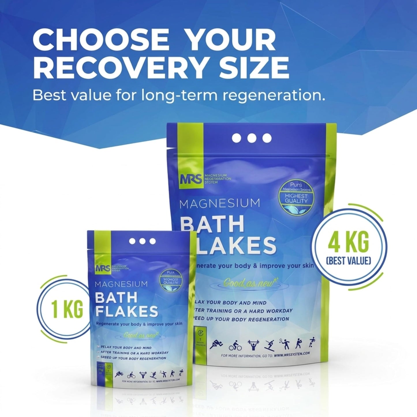 Finest Magnesium Bath Flakes, Bath Salts, Epsom Salt, Body Muscle and Foot Soak, Regenerate Body and Mind, MRS Magnesium Regeneration System, 4kg Beauty and Personal Care MRS