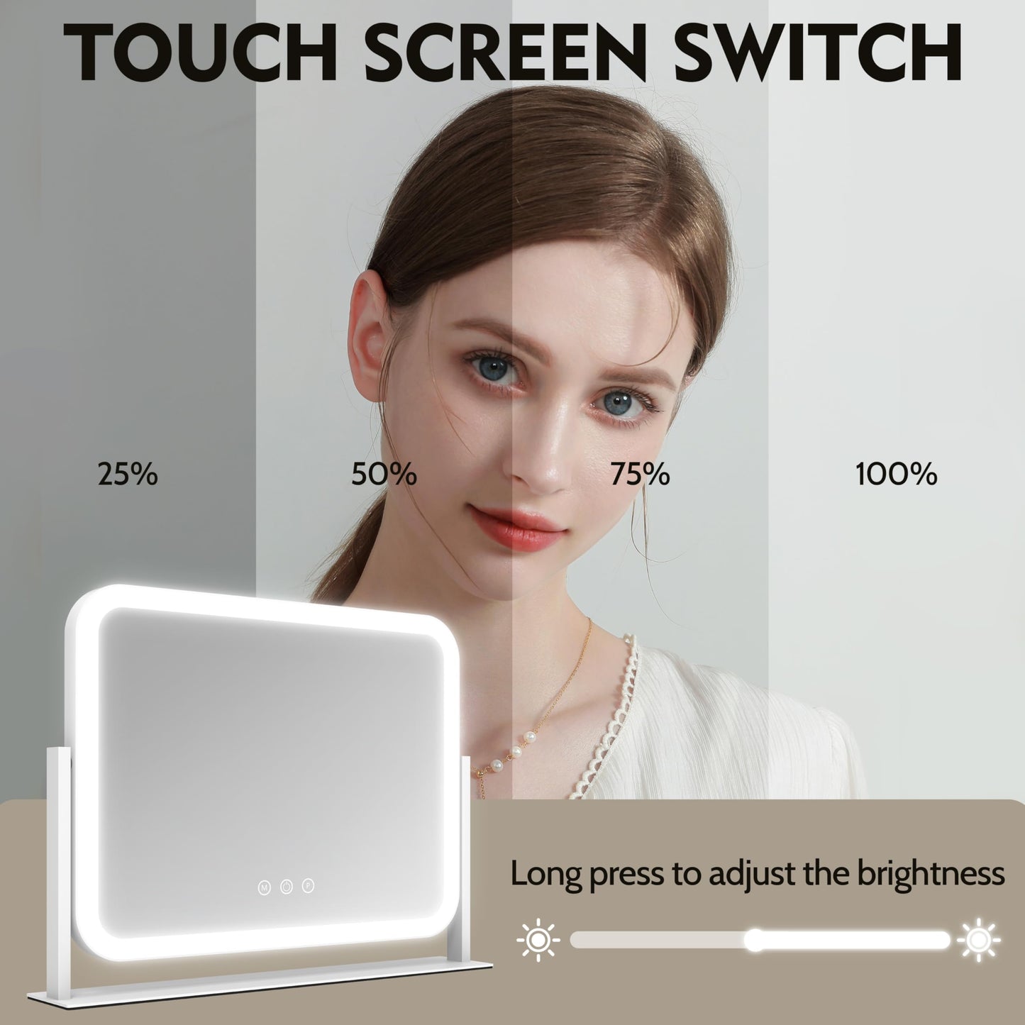 ROLOVE Lighted Makeup Mirror, 17"x13" Vanity Mirror with Lights, 10X Magnification, Gifts for Women, 3 Color Lighting Modes, Smart Touch Control, 360° Beauty and Personal Care ROLOVE