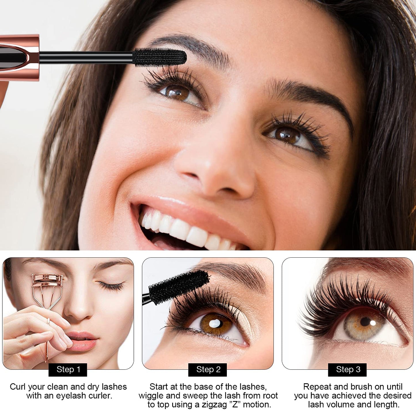 2 Pack Mascara Black Volume and Length, Natural Waterproof Smudge-Proof 4D Silk Fiber Lash Mascara Long-Lasting, Adds Length, Depth & Glamour