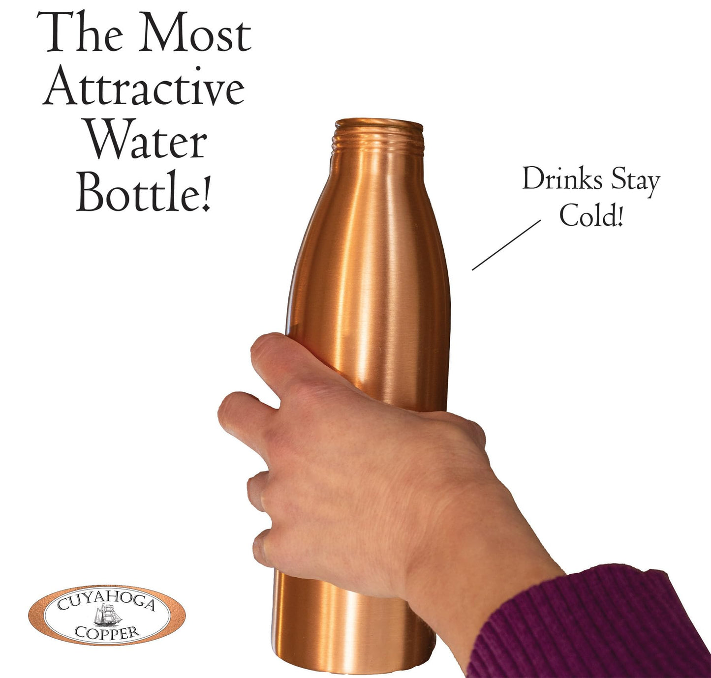 Cuyahoga Copper 100% Pure Copper Water Bottle - 9” Tall, Leak-Proof, Handcrafted & Clean - Durable, Stylish, Perfect for Everyday Use - Comes…