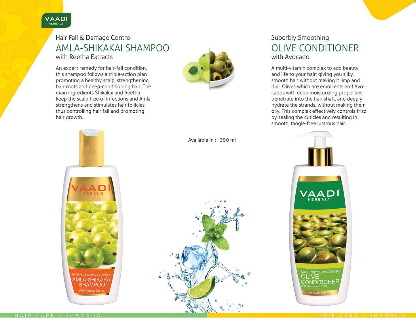 Vaadi Herbals Amla Shikakai Hair Fall and Damage Control Shampoo, 350ml with Olive Conditioner, 350ml