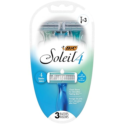 BIC Soleil 4 Women's Disposable 4 Blade Razors, Flexible Blades and Rubber Grip Handle, 3-Pack