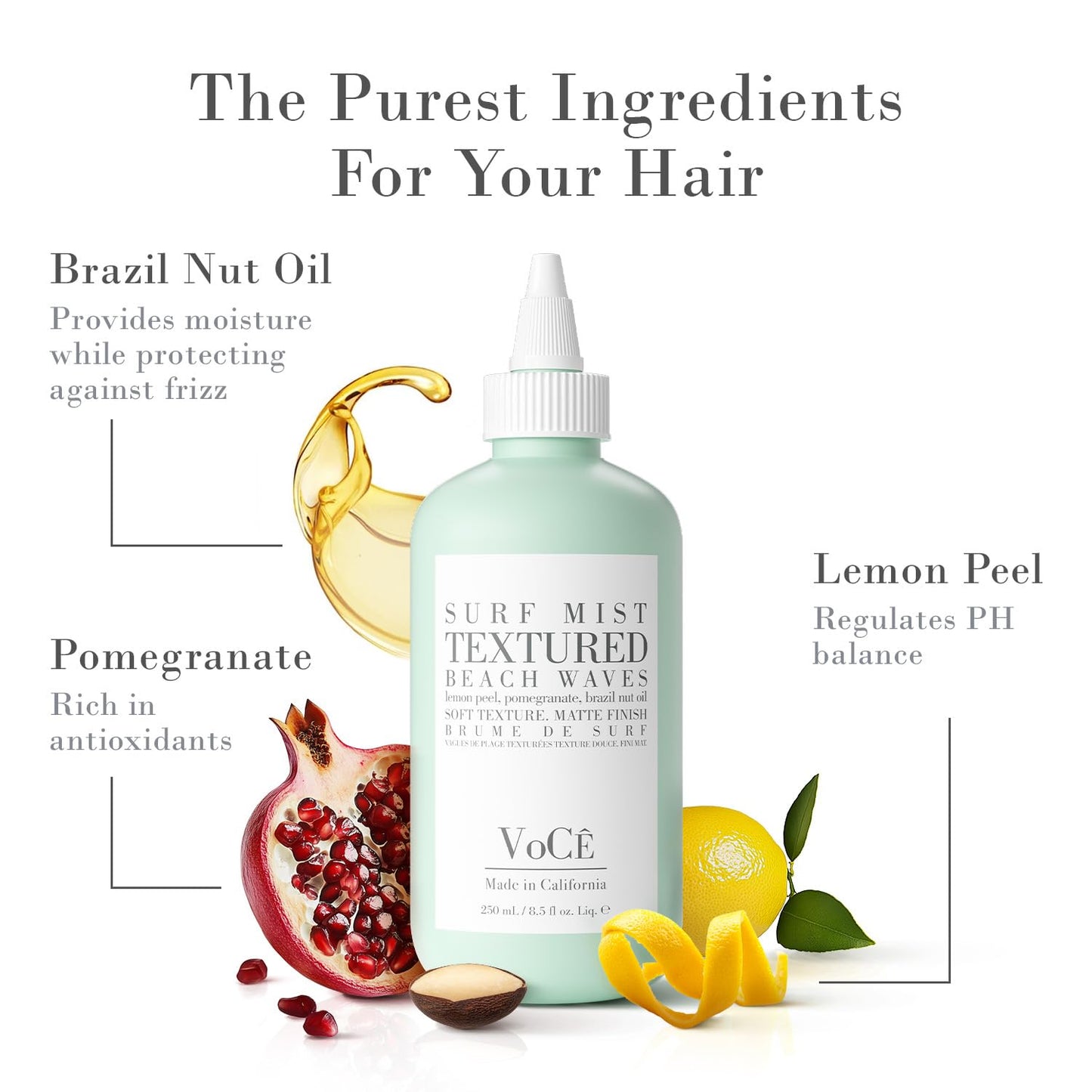 VoCÊ Haircare Natural Surf Mist Texture Spray | Effortless Waves, Light Hold, Vegan, Cruelty-Free & Non-Toxic Haircare with Brazil Nut Oil, Lemon Peel