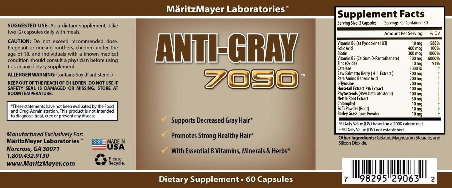 Anti Gray Hair 7050 Restore Natural Hair Color 60 Capsules Per Bottle (3 Bottles)