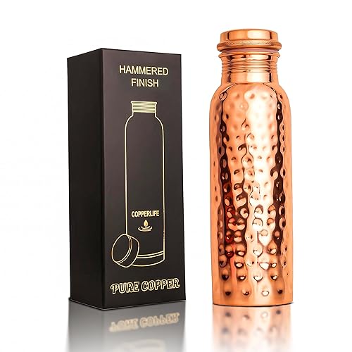 New Launch Copper Water Bottle 34 Ounces | 100% Pure Copper For Ayurveda Health Benifit | Hammered Design Handmade For Drinking Water | Tested Leak…