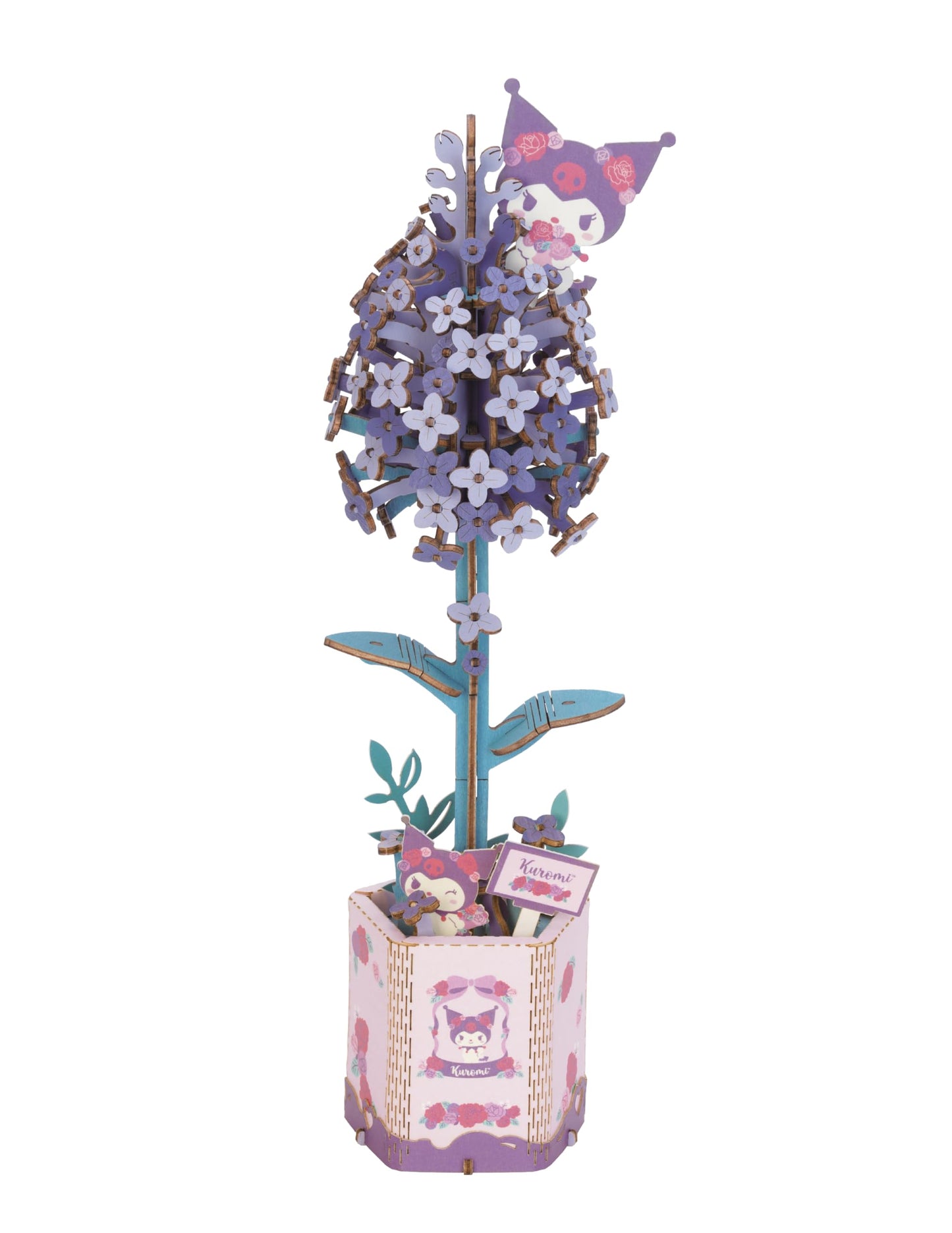Hands Craft Lilac Hello Kitty & Kuromi 3D Wooden Puzzle Kit – DIY Flower Model, Arts & Crafts Hobby Set for Kids & Adults, Fun Gift