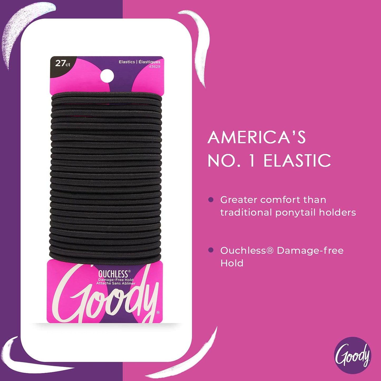 Goody Ouchless Women's Elastic Hair Ties - 27 Count, Black - 4MM for Medium Hair - Long-Lasting Braids, Ponytails, and More - Pain-Free Hair