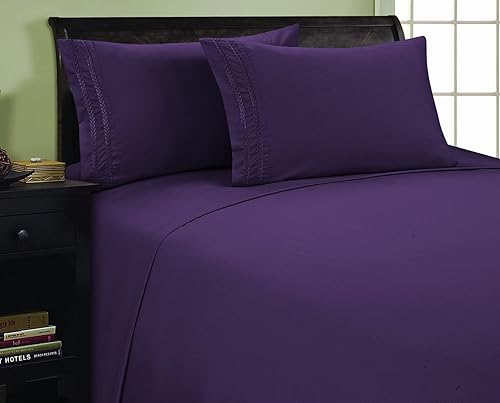 Elegant Comfort 1800 Premier Chain Design Hotel Quality Luxurious Silky Soft Wrinkle & Fade Resistant 4 pc Sheet Set, Deep Pocket Up to 16" Full
