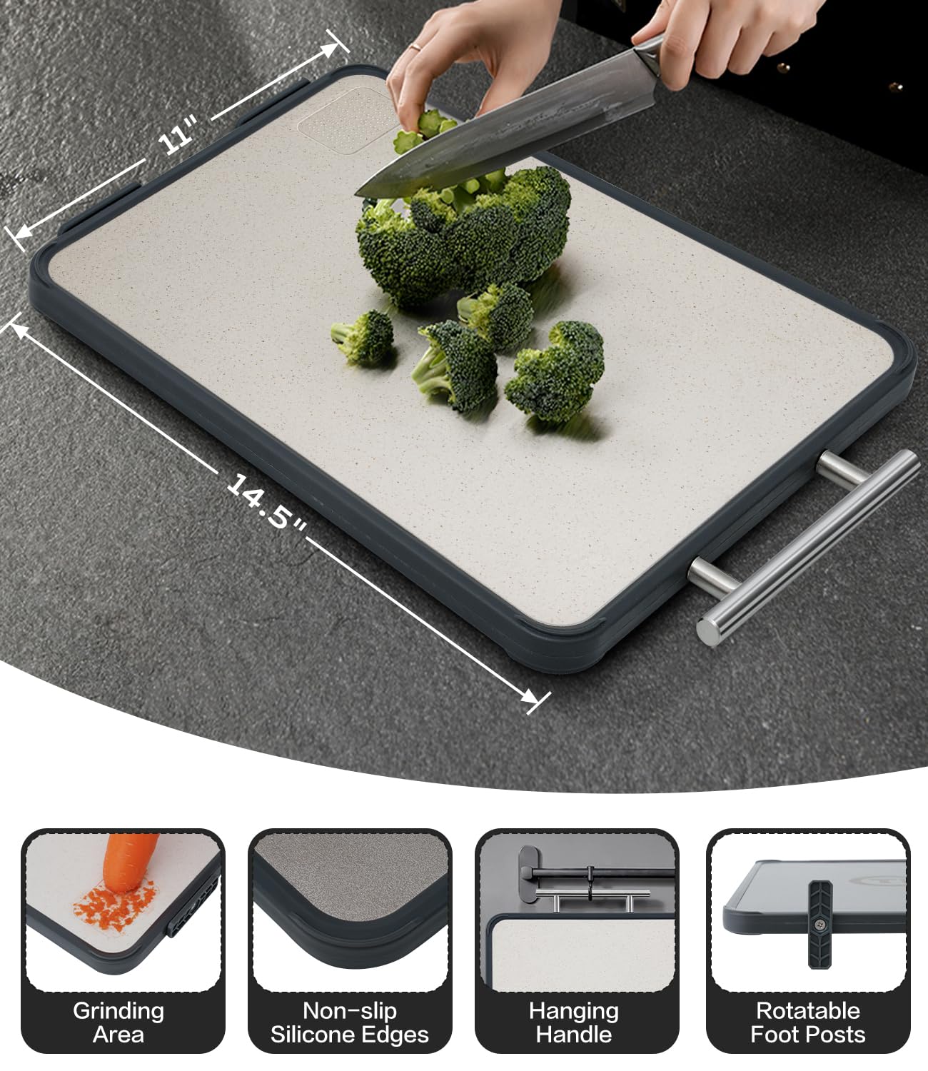 Titanium Cutting Board for Kitchen- Non Toxic Cutting Boards with Double Sided, Textured Food-Grade Pure Titanium Side for Chopping Meat, PP Side…