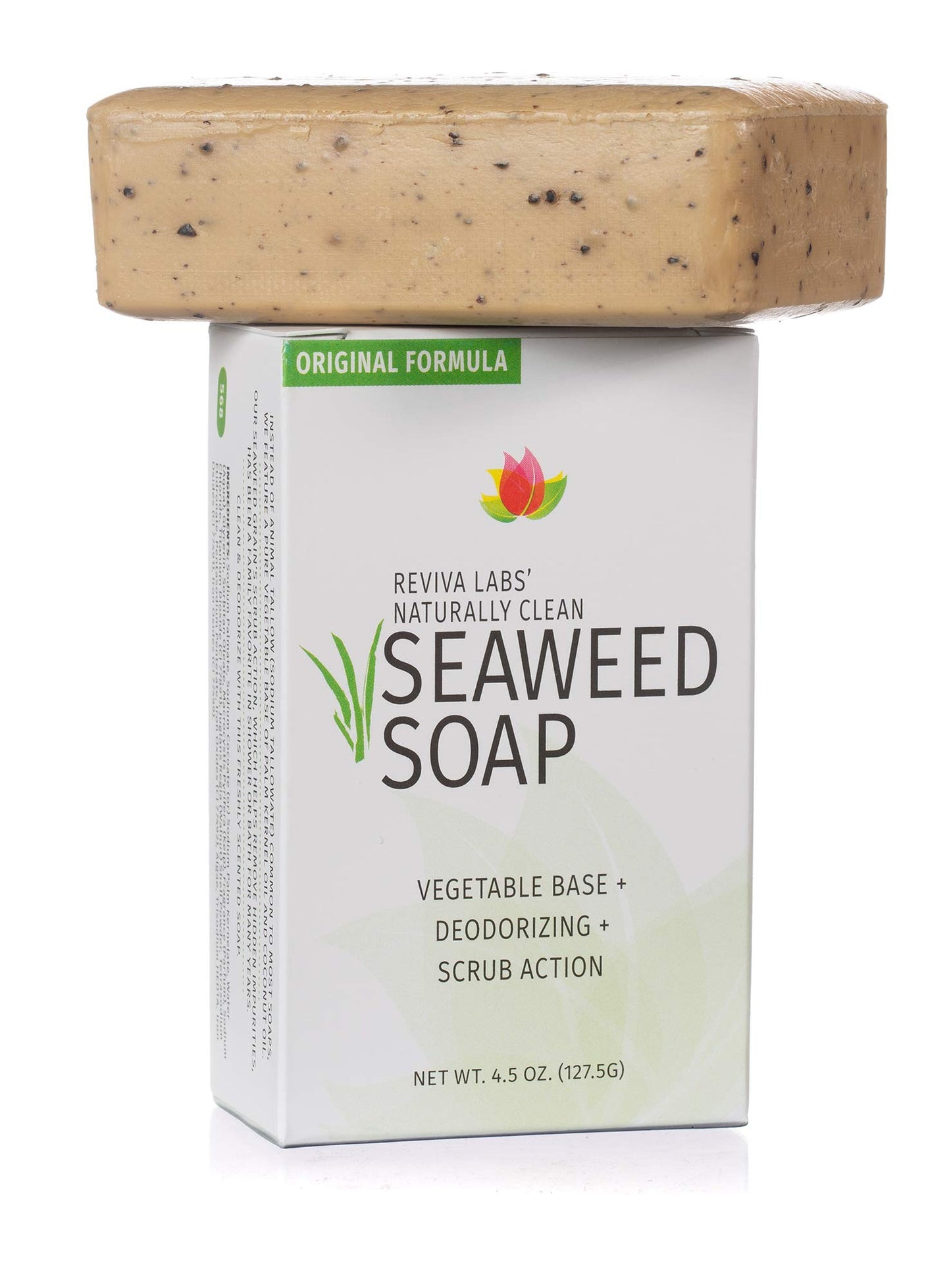 Reviva Seaweed Soap - 4 Pack - Organic Seaweed Face Scrub and Exfoliating Body Scrub Soap Bar - 4.5 oz. Vegetable Base Natural Bar Soap and Seaweed