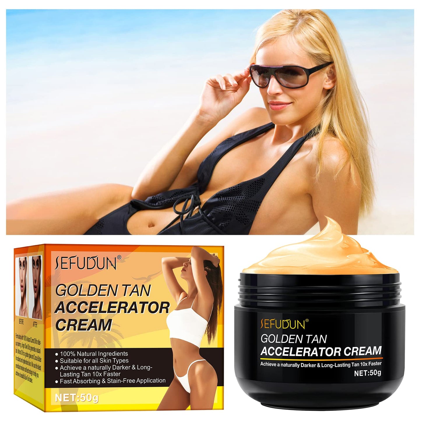 Tanning Gel Cream, 50g Sun Tanning, Soft Brown Intensive Tanning Gel, Tanning Accelerator Cream, Natural Tan Skin with Soft Brown Tanning Lotion
