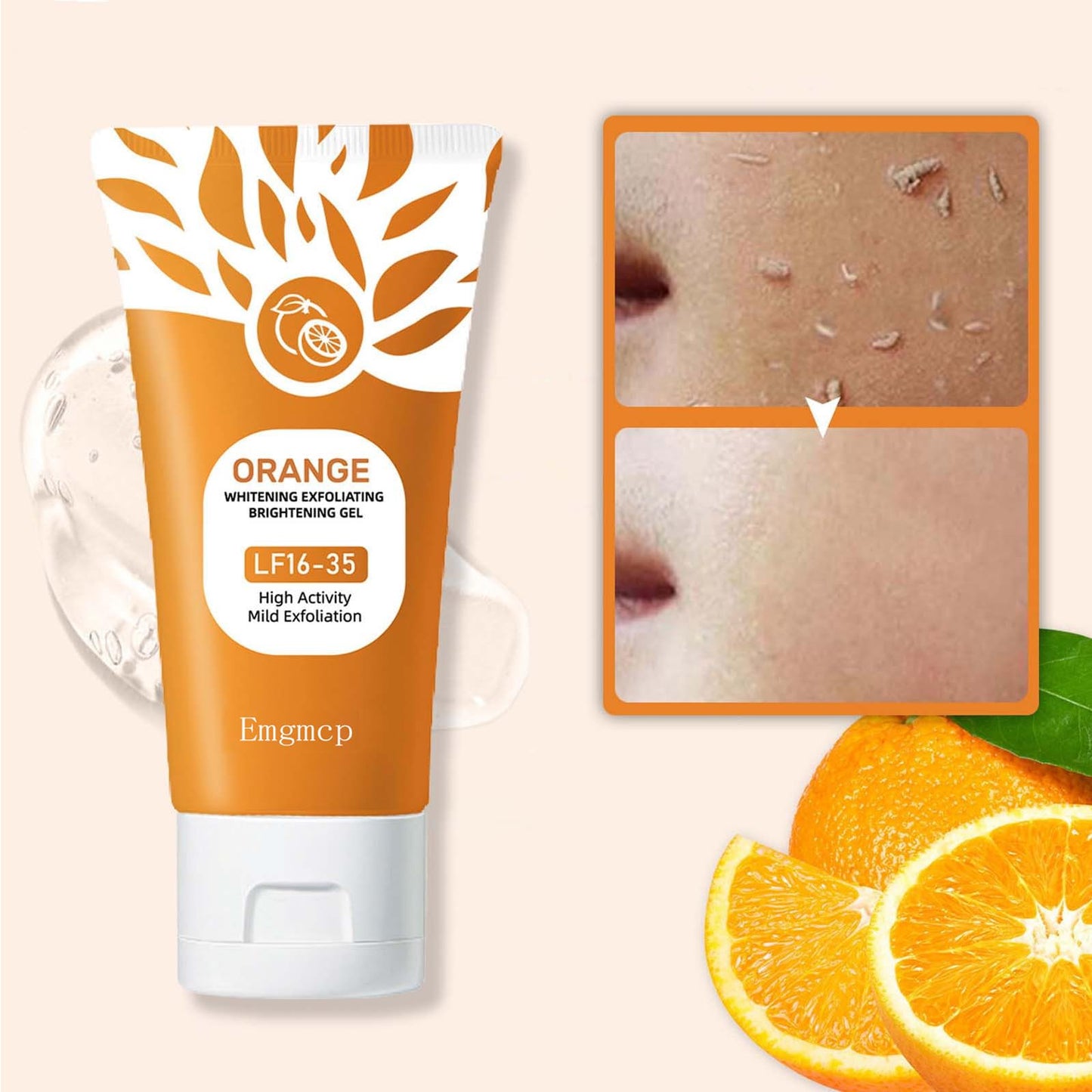 Orange Exfoliating Gel for Face & Body | Deep Pore Cleansing to Remove Blackheads, Moisturizing Scrub with Enzymes for Smooth & Radiant Skin, Gentle