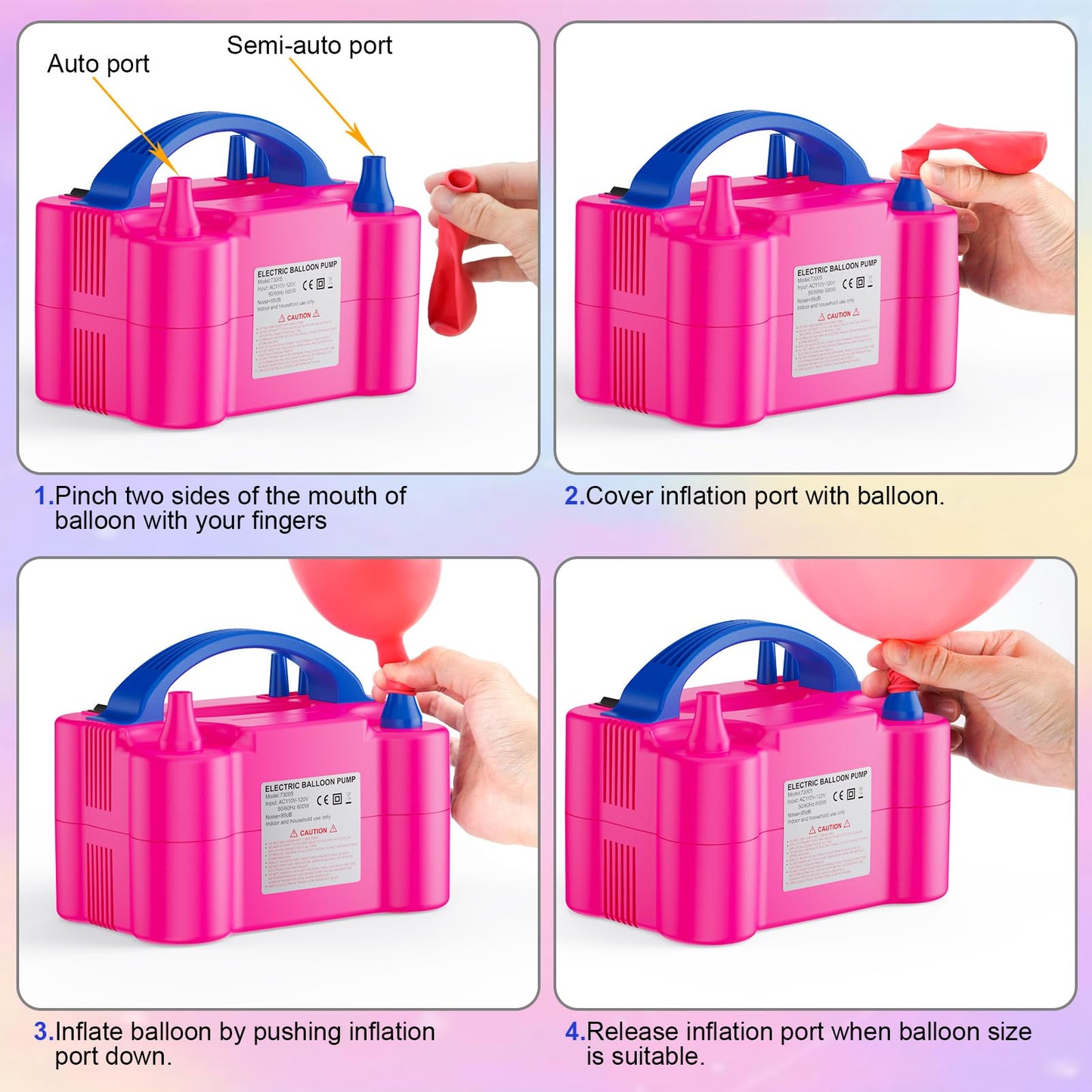 Motorenbau Electric Balloon Pump, Portable Dual Nozzle Electric Balloon Inflator for Party Decoration, 110V 600W Balloon Blower Pump Inflation