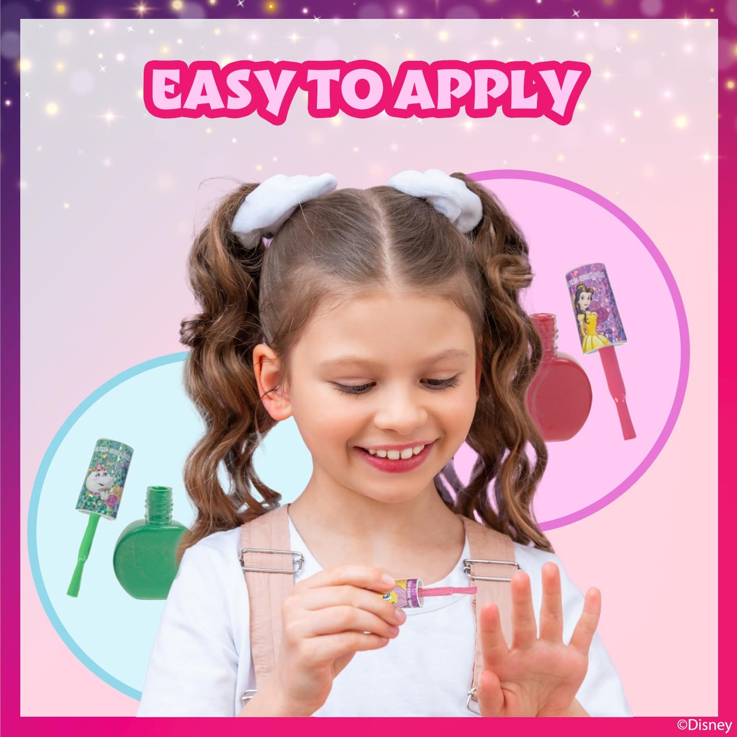 Townley Girl Disney Princess Belle 18 Piece Water-Based Nail Polish Set, Quick Dry and Peels-Off, Nail Paint Set for Girls, Perfect for Parties