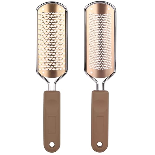 2 Pack Foot File & Rasp Callus Remover - Stainless Steel Coarse & Fine Scraper for Dry/Wet Feet, Professional Dead Skin Scrubber & Cracked Heel Care