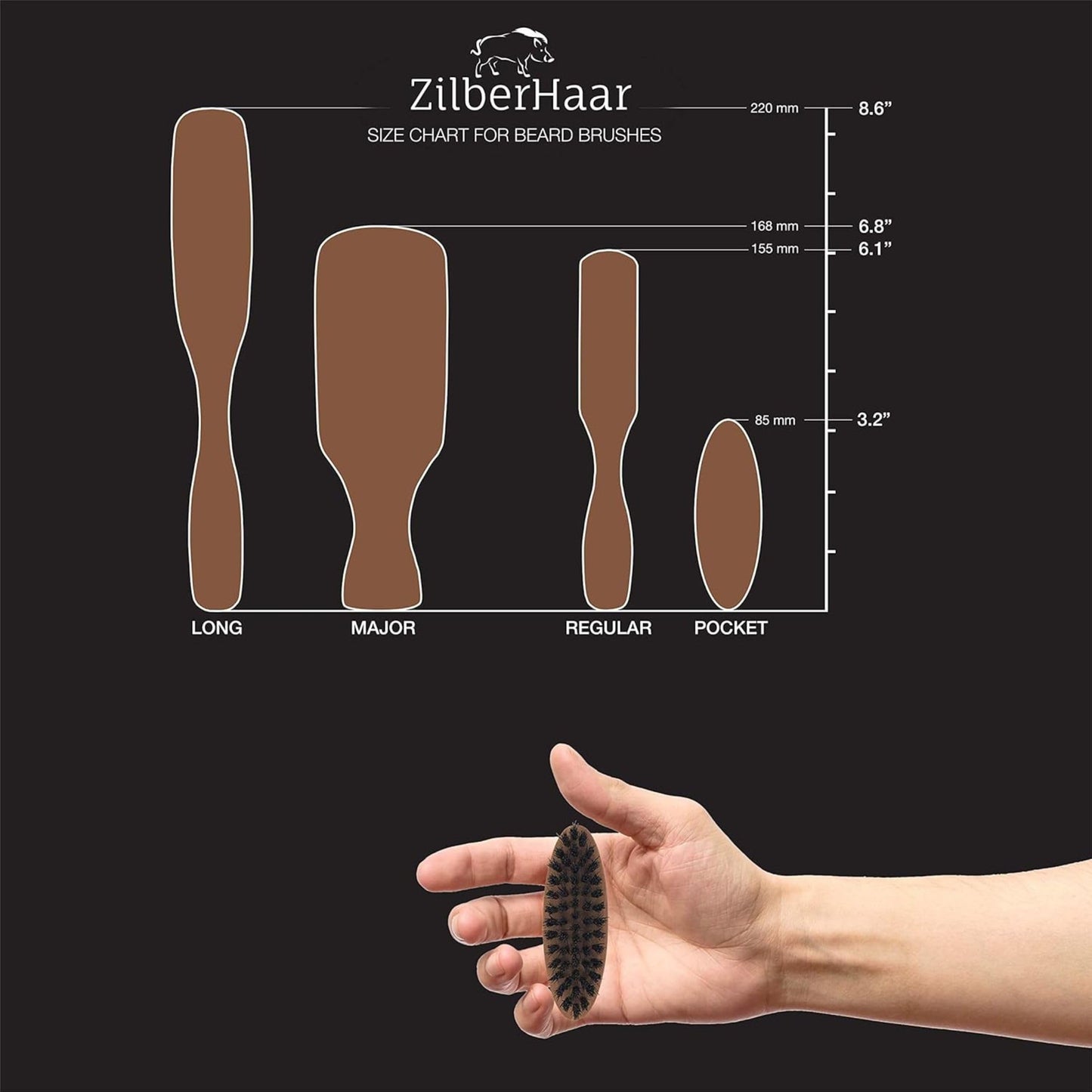 ZilberHaar Pocket Mustache and Beard Brush - Stiff Boar Bristles Small Brush - Perfect Beard Grooming Tool - Relieves beard itch - Short and Medium
