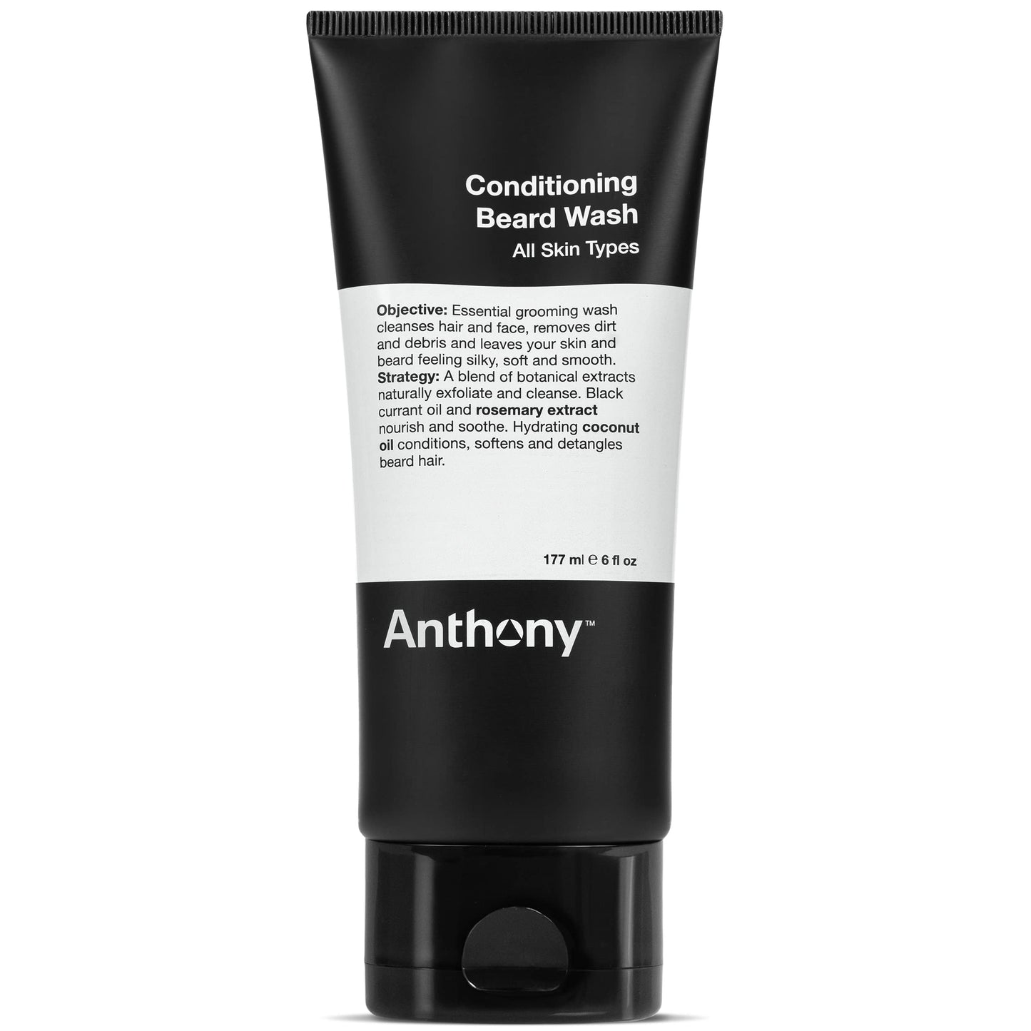 Anthony Conditioning Beard Wash, 6 Fl Oz, Contains Botanical and Rosemary Extracts, Black Currant and Coconut Oils, Cleanses, Hydrates, Softens,