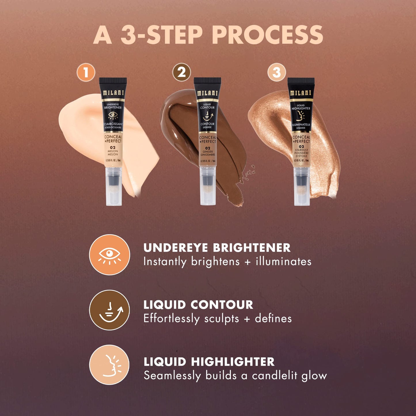 Milani Conceal + Perfect Liquid Highlighter for Added Glow, Face Lift Collection - Molten