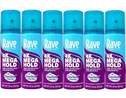 Rave Hairspray 4x Mega Aerosal Travel Size 1.5 oz, Pack of 6