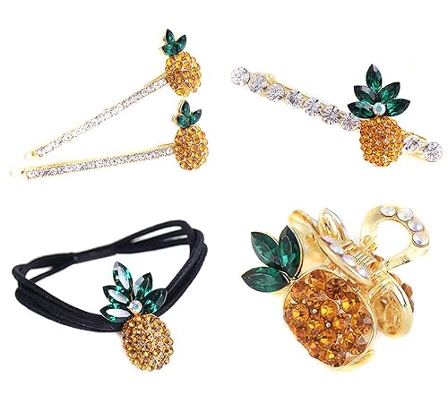 Set of 5 Fashion Rhinestone Hair Claw Creative pineapple Bobby Pin Headwear Hair Barrettes Clamps Hair Rope Accessories Hair Clips for Women