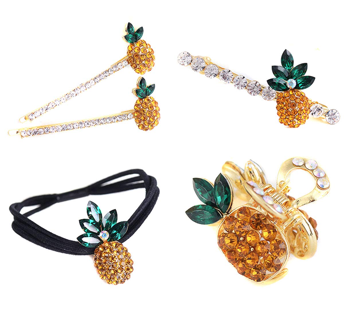 Set of 5 Fashion Rhinestone Hair Claw Creative pineapple Bobby Pin Headwear Hair Barrettes Clamps Hair Rope Accessories Hair Clips for Women
