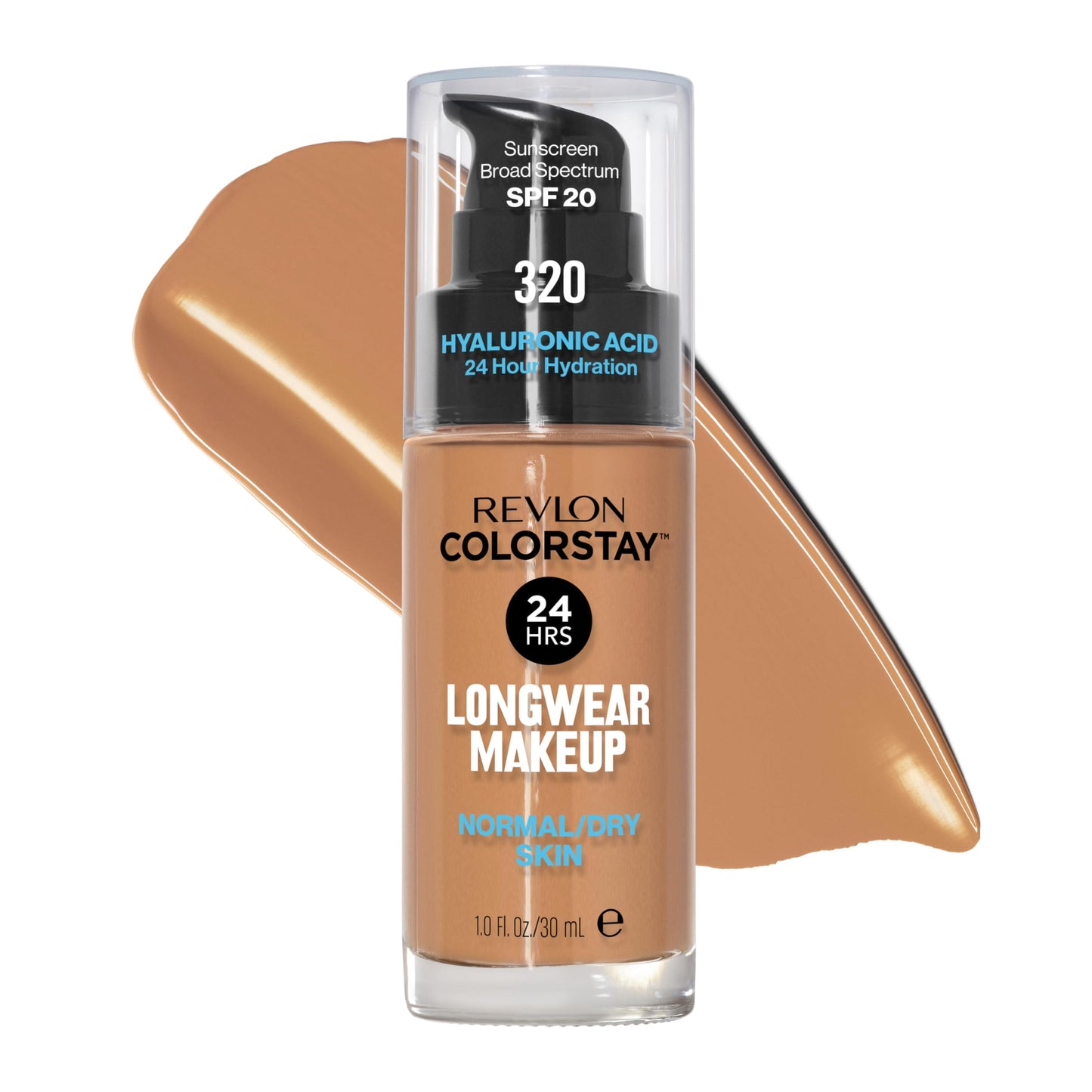 Revlon Liquid Foundation, ColorStay Face Makeup for Normal & Dry Skin, SPF 20, Longwear Medium-Full Coverage with Natural Finish, 320 True Beige, 1 fl