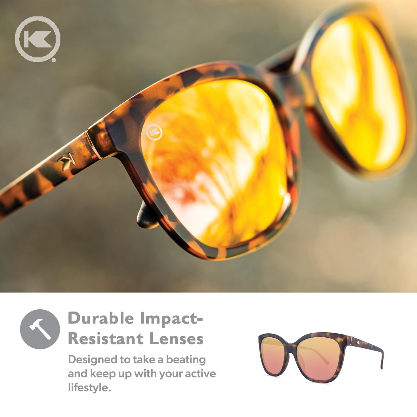 Knockaround Deja Views Polarized Sunglasses for Women - Impact Resistant Lenses & Full UV400 Protection, Matte Tortoise Shell/Rose Gold