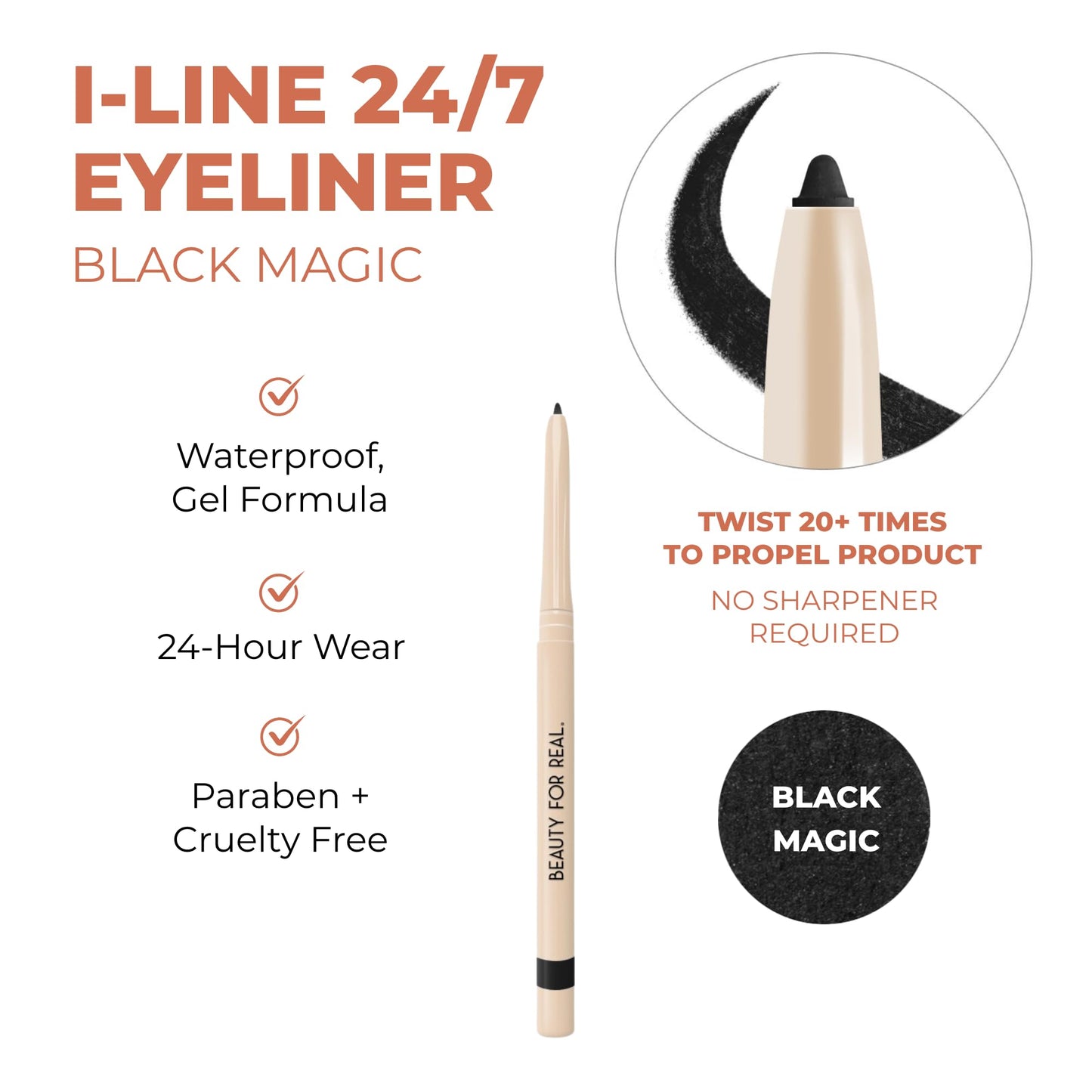 Beauty For Real I-Line 24-7 Eyeliner (Black Magic) & Hi-Def Mascara (Just Black) Set - Long-Wearing, Waterproof Gel Eyeliner + Defining & Volumizing