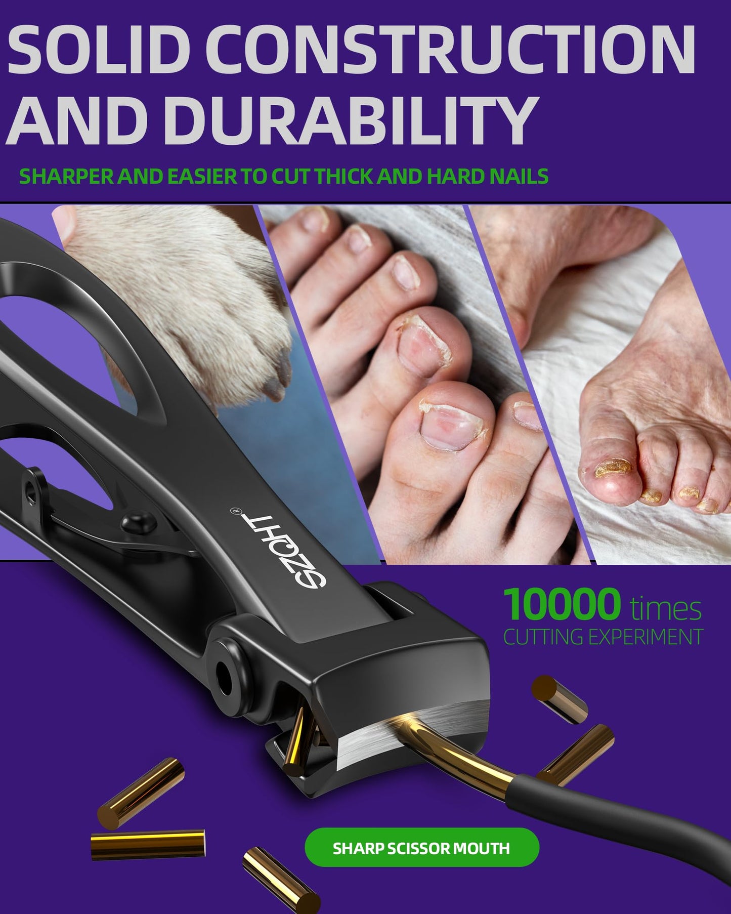 SZQHT Ultra Wide Jaw Opening Nail Clippers Set, Toenail Clippers for Thick Nails, Heavy Duty Nail Cutter, Stainless Steel Toe Nail Clippers