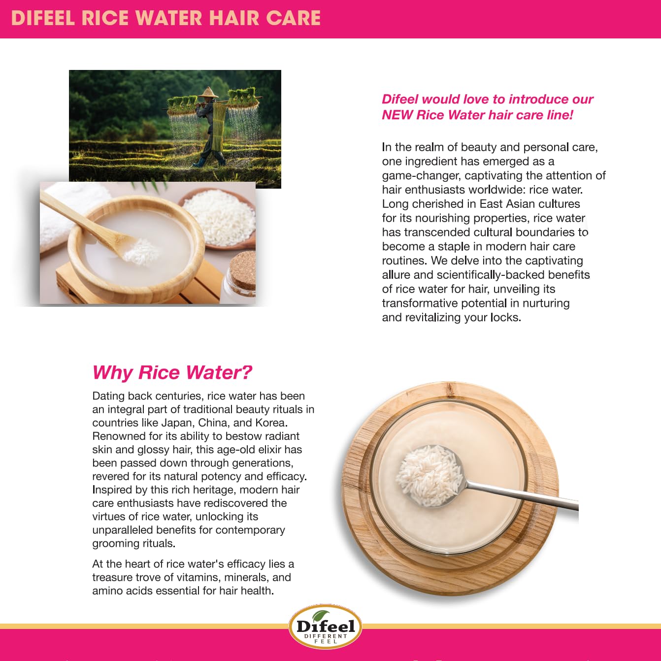 Difeel Premium Rice Water Hair Mask 12 oz. - Deep Repair Mask for Dry, Damaged Hair