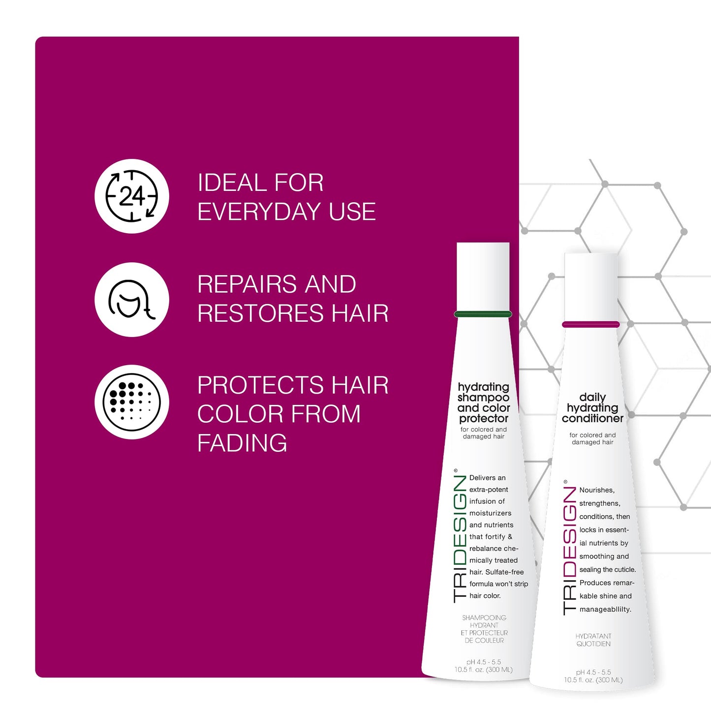 TRI Design Hydrating Shampoo & Conditioner Set - Sulfate Free Shampoo & Conditioner for Dry & Damaged Hair - Protect, Repair, and Moisturize Curly
