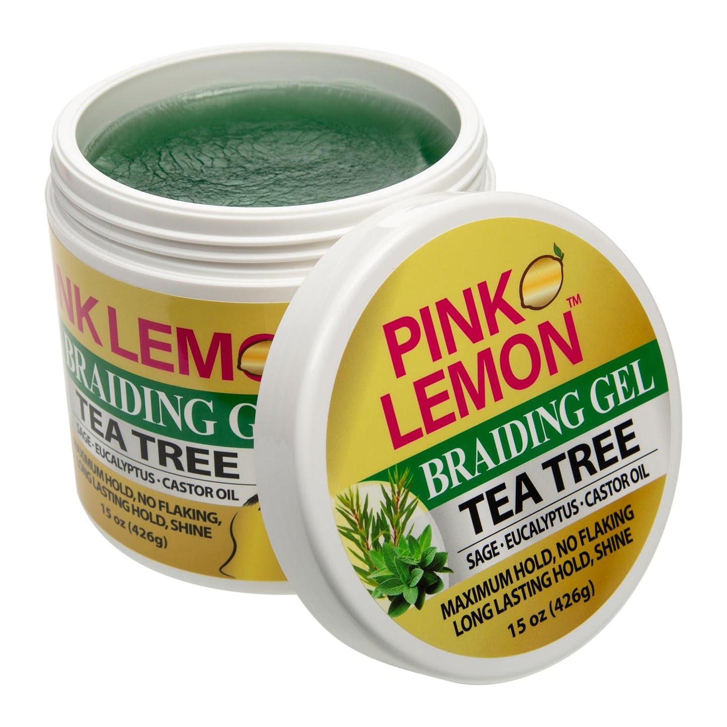 PINK LEMON Braiding Gel - Tea Tree - Maximum Hold, No Flaking, Long Lasting Hold, High Shine. For Micro, Inter, Dread, Faux, Loc, Twist, Braid, Edge