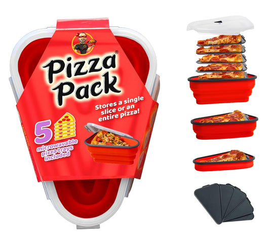 The Perfect Pizza Pack™ - Reusable Pizza Storage Container with 5 Microwavable Serving Trays - BPA-Free Adjustable Pizza Slice Container to Organize…