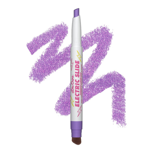 Lime Crime Electric Slide Eyeshadow & Brush Stick, LOL (Metallic Lavender) - Lightweight 2-in-1 Eyeshadow Smudge Stick with Angled Brush for Long