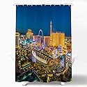 Shrahala Night USA Skyline Decorative Shower Curtain, Las Vegas Nevada Skyline Shower Stall Bathtubs Bathroom Decor Waterproof Funny 72x72 Inch