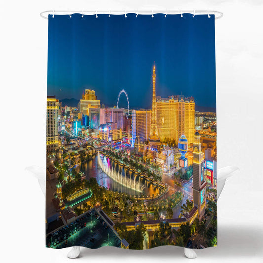 Shrahala Night USA Skyline Decorative Shower Curtain, Las Vegas Nevada Skyline Shower Stall Bathtubs Bathroom Decor Waterproof Funny 72x72 Inch