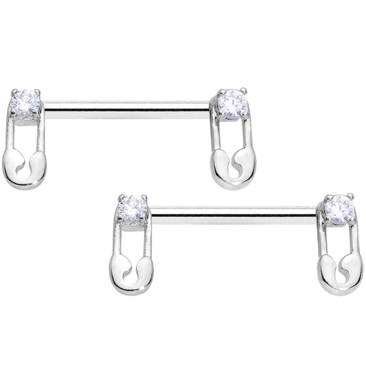 Body Candy 14G Womens Nipplerings Piercing 316L Steel 2Pc Clear Accent Safety Pin Nipple Ring Set 9/16"