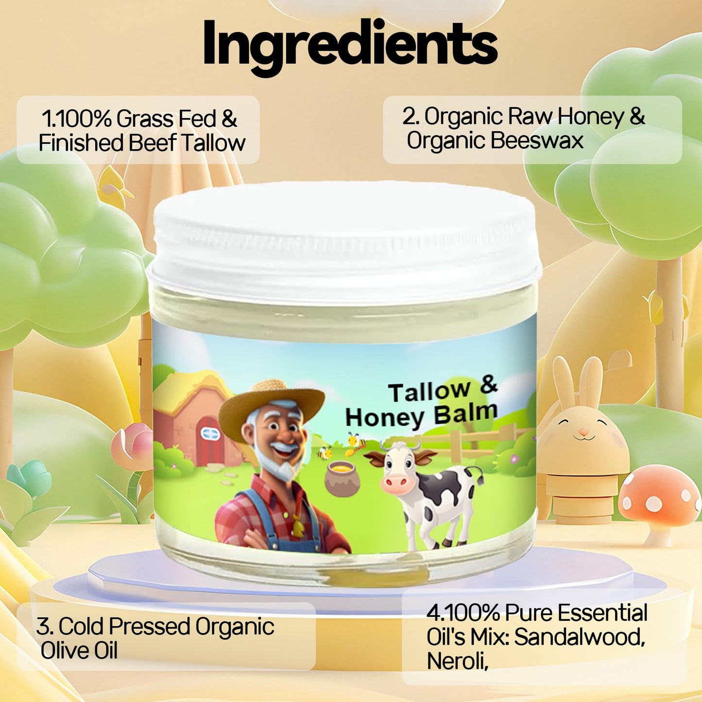 SVPMECN Tallow and Honey Balm, Tallow Face Moisturizer, Grass-Fed Beef Tallow & Raw Wild Honey for Smooth, Natural Formula, Hydrated Skin Beauty and Personal Care SVPMECN