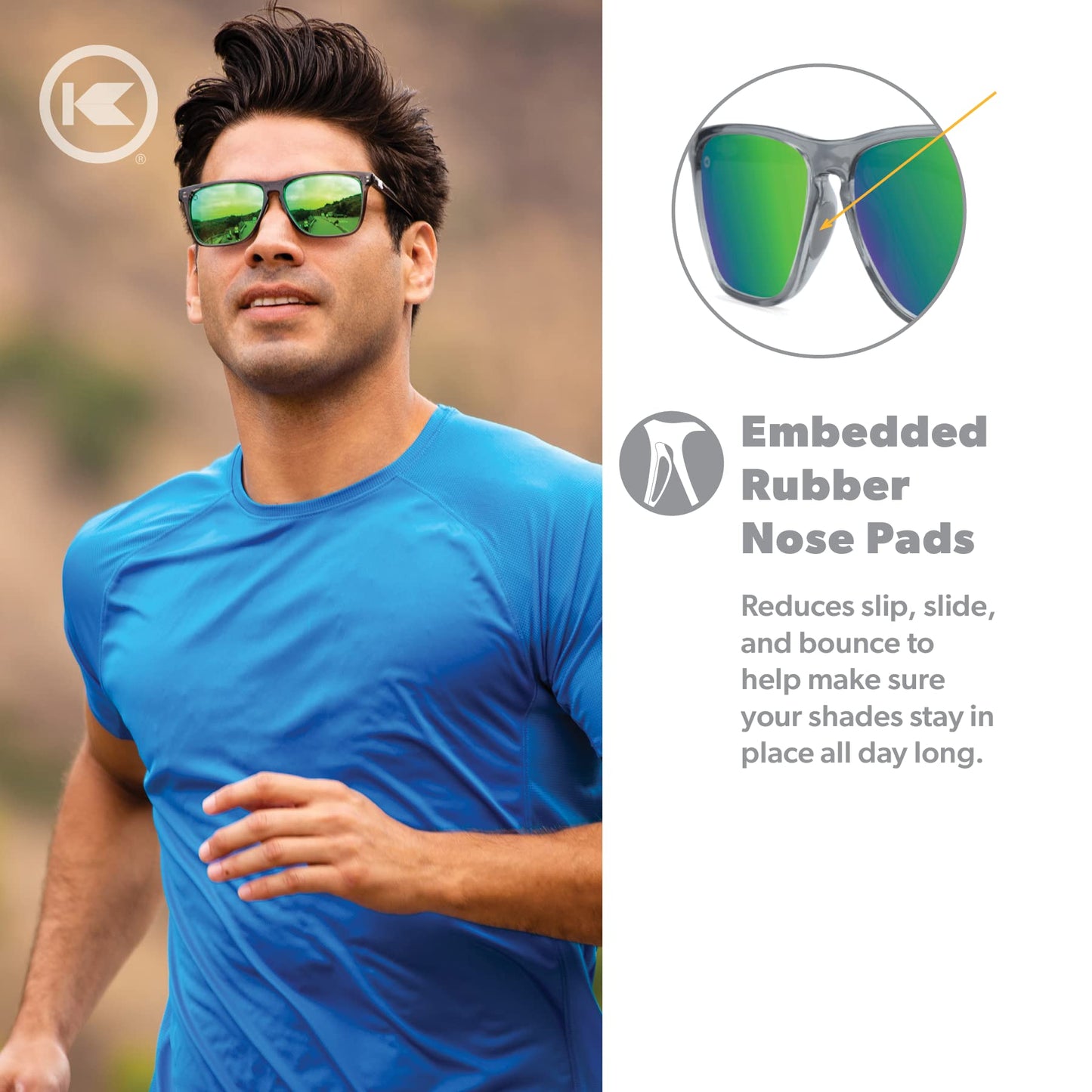Knockaround Fast Lanes Sport - Polarized Running Sunglasses for Women & Men - Impact Resistant Lenses & Full UV400 Protection, Clear Grey Frame/Green