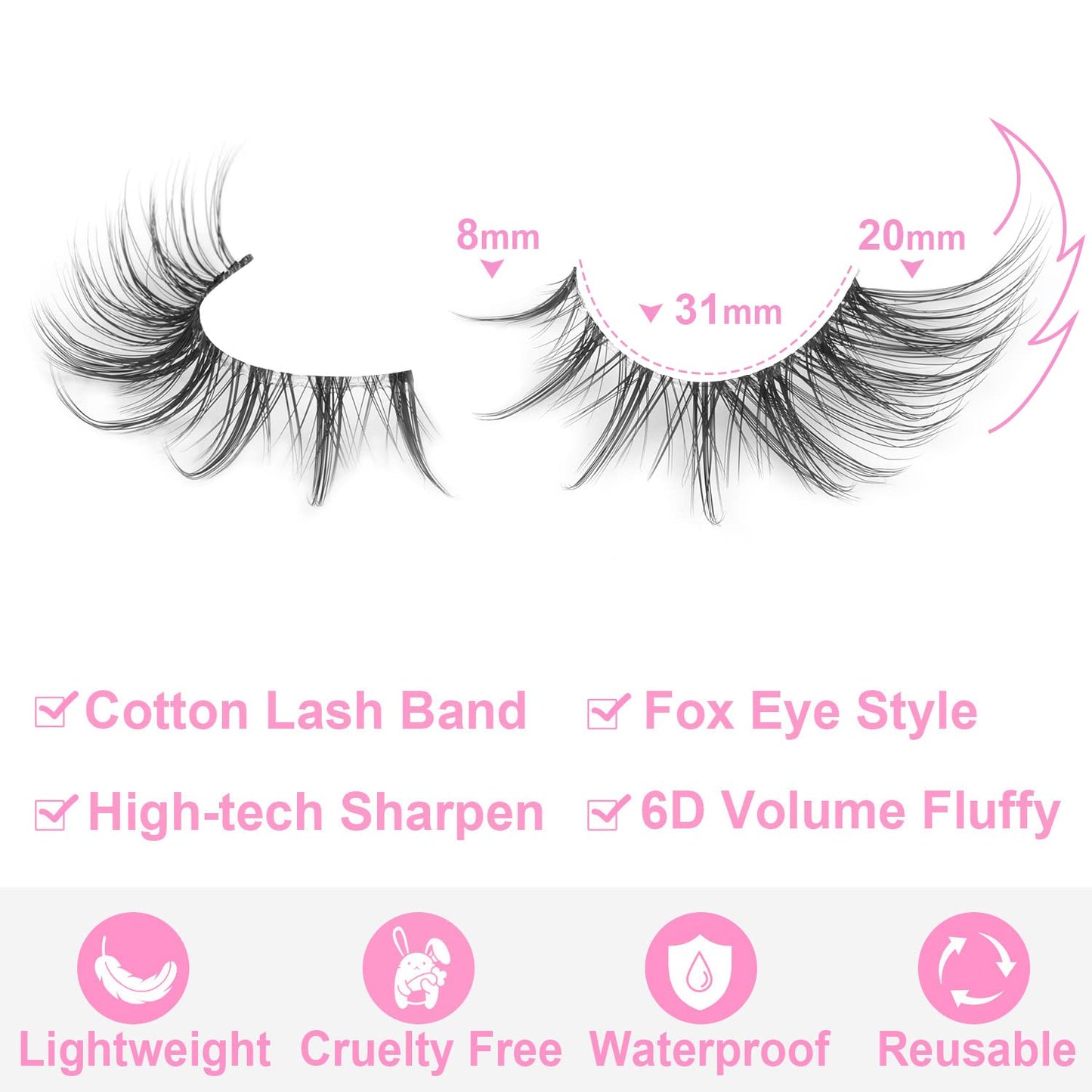 Manga Lashes Fox Eye False Eyelashes Natural Look Faux Mink Lashes Wispy Clear Band Spiky Cat Eye Strip Eyelashes Pack, 7 Pairs Beauty and Personal Care Kiromiro