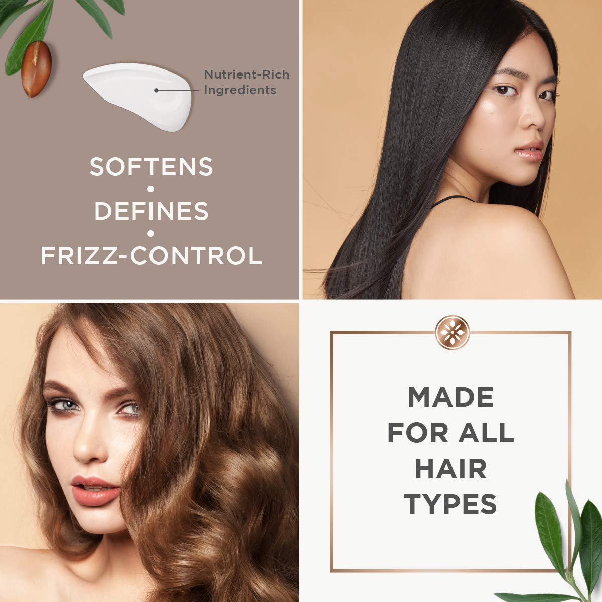 Argan Magic Nourishing Hair Cream - Hydrates, Conditions, and Eliminates Frizz for All Hair Types | Seals in Shine | Made in USA, Paraben Free