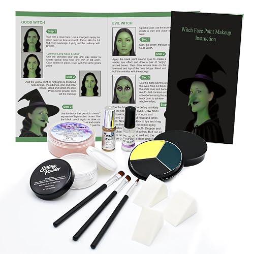 Halloween Witch Makeup Kit, SFX Character Set with Face Paint, Complete SFX Set for Halloween, with Scar Wax for Special Effects Costume Makeup