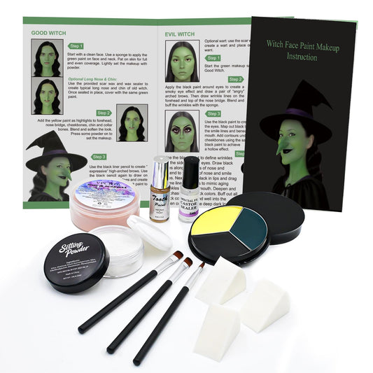 Halloween Witch Makeup Kit, SFX Character Set with Face Paint, Complete SFX Set for Halloween, with Scar Wax for Special Effects Costume Makeup Beauty & Personal Care Js2U ZW