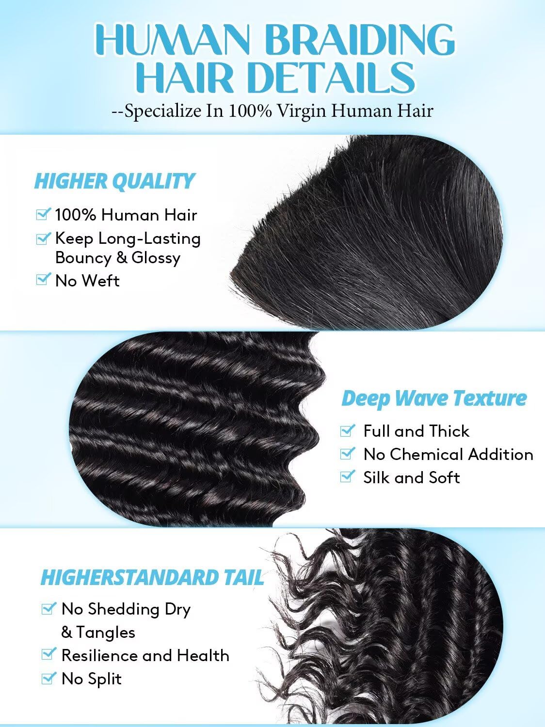 Boho Hair for Braiding, 20 Inch Curly Virgin Human Braiding Hair for Women, 12A Knotless Water Wave Bulk Bohemian Styles, 50g 1 Bundles Natural Black Beauty and Personal Care WIGGSALONG