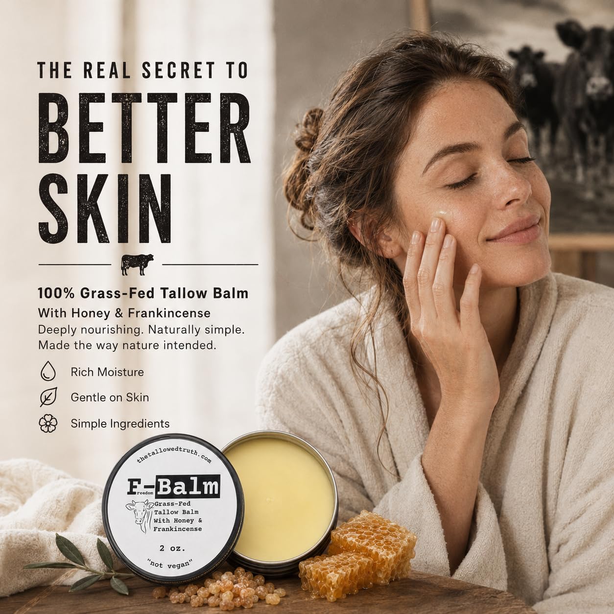 Tallowed Truth Original Tallow Balm - Grass-Fed Beef Tallow for Skin & Face - 5 Ingredient Moisturizer - 2 oz - Tallow Face Cream Made in Canada