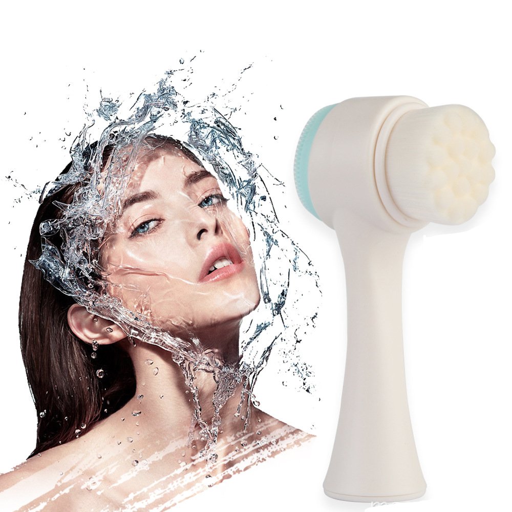 2 in 1 Face Brush - Double Sided Facial Cleansing Brush with Silicone Cleansing Side and Soft Bristles for Washing, Exfoliating and Massaging Your