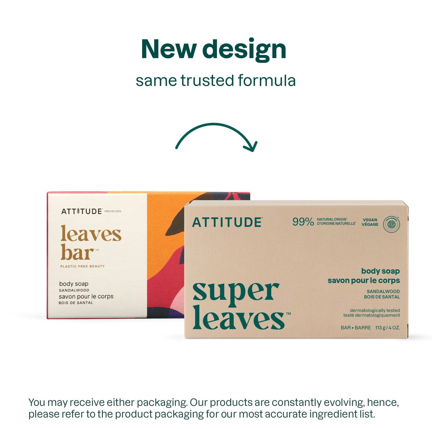 ATTITUDE Body Soap Bar, Natural Origin, Protects and Softens Dry Skin, Coconut & Olive Oils, For Men and Women, EWG verified & Vegan, Sandalwood, 4 Oz